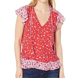 Parker Primrose Flutter Sleeve Blouse Floral Pink Red Size Medium